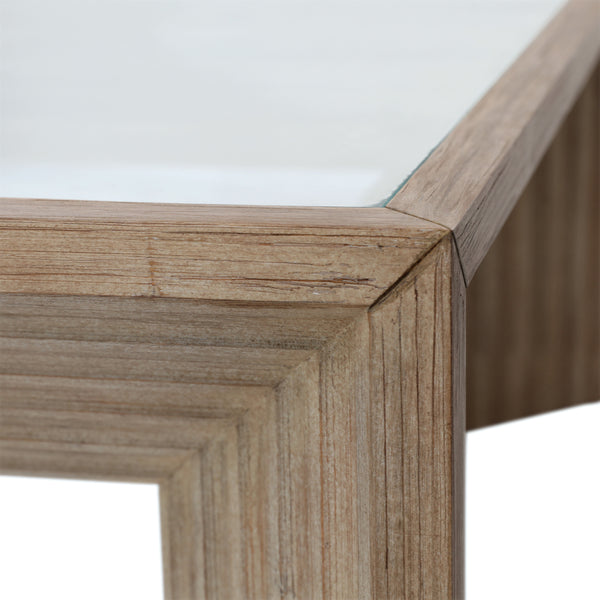 Dovetail Marva Coffee Table Light Warm Wash Light Warm Wash Finish Pine Wood and Glass Top DOV18180-LTWW