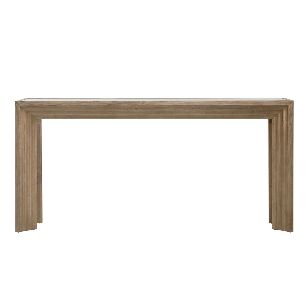 Dovetail Marva Console Table Light Warm Wash Light Warm Wash Finish Pine Wood and Glass Top DOV18181-LTWW