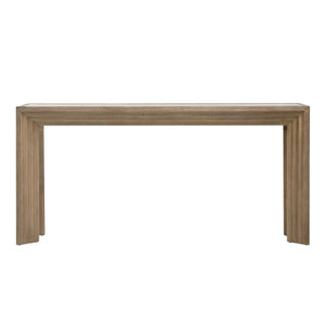 Dovetail Marva Console Table Light Warm Wash Light Warm Wash Finish Pine Wood and Glass Top DOV18181-LTWW