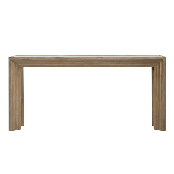 Dovetail Marva Console Table Light Warm Wash Light Warm Wash Finish Pine Wood and Glass Top DOV18181-LTWW