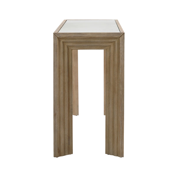 Dovetail Marva Console Table Light Warm Wash Light Warm Wash Finish Pine Wood and Glass Top DOV18181-LTWW