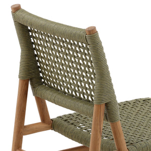 Dovetail Francisca Outdoor Dining Chair Set of 2 Green Green and Natural Twisted Faux Rattan and Teak Wood DOV18809-GREN