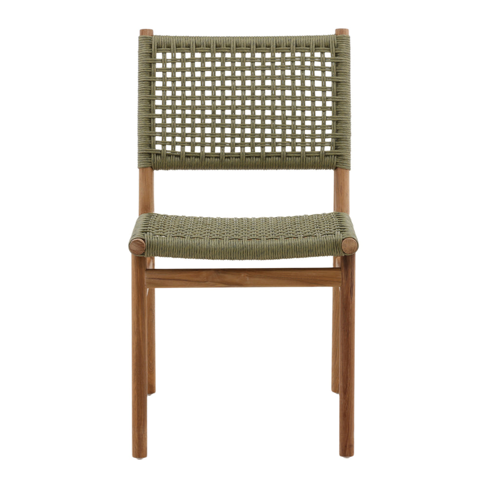 Dovetail Francisca Outdoor Dining Chair Set of 2 Green Green and Natural Twisted Faux Rattan and Teak Wood DOV18809-GREN