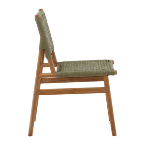 Dovetail Francisca Outdoor Dining Chair Set of 2 Green Green and Natural Twisted Faux Rattan and Teak Wood DOV18809-GREN