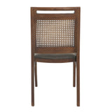 Dovetail Brida Dining Chair Set of 2 Teak Wood, Cane and Upholstered Seat - Medium Brown and Taupe