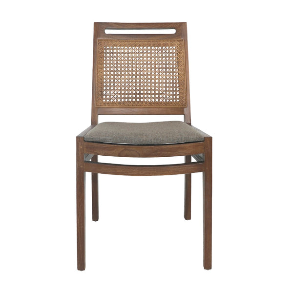 Dovetail Brida Dining Chair Set of 2 Teak Wood, Cane and Upholstered Seat - Medium Brown and Taupe