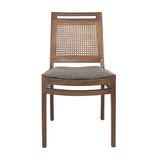 Dovetail Brida Dining Chair Set of 2 Teak Wood, Cane and Upholstered Seat - Medium Brown and Taupe