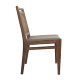 Dovetail Brida Dining Chair Set of 2 Teak Wood, Cane and Upholstered Seat - Medium Brown and Taupe