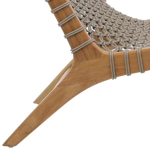 Dovetail Mario Occasional Chair Natural Wood Finish and Taupe Rope Teak Wood and Rope Weaving DOV18826
