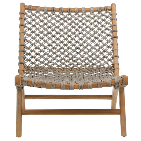Dovetail Mario Occasional Chair Natural Wood Finish and Taupe Rope Teak Wood and Rope Weaving DOV18826