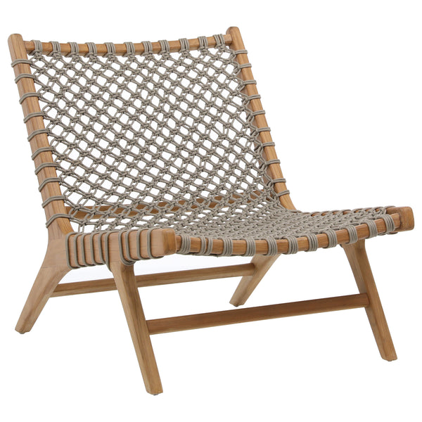 Dovetail Mario Occasional Chair Natural Wood Finish and Taupe Rope Teak Wood and Rope Weaving DOV18826