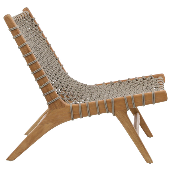 Dovetail Mario Occasional Chair Natural Wood Finish and Taupe Rope Teak Wood and Rope Weaving DOV18826