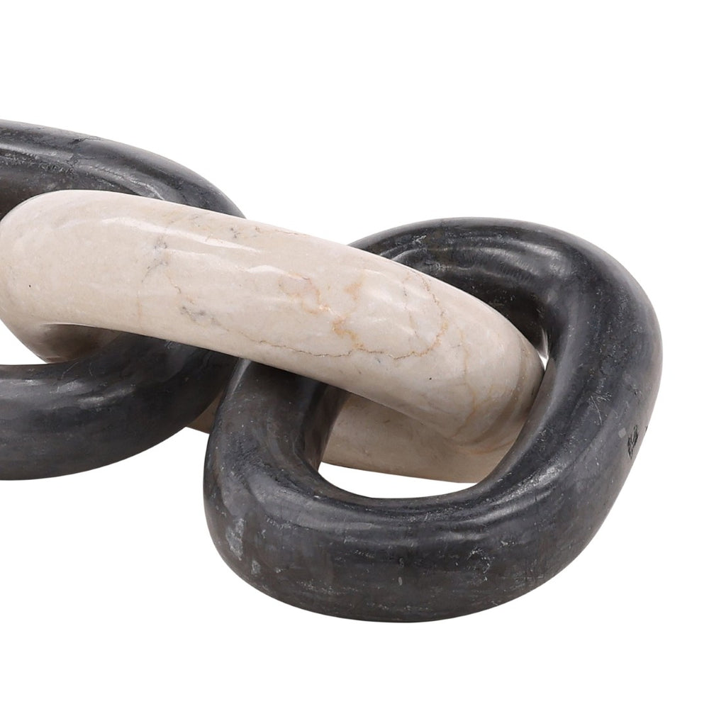 Karina Living Yago Sculptural Marble Chain Link Accent Piece in Cream & Black – Elegant Home Decor Object DOV22028-CRBK