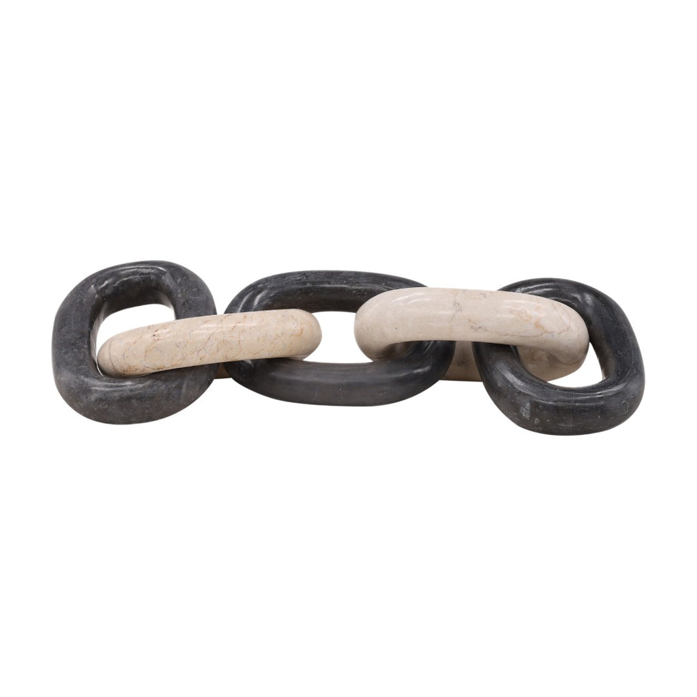 Karina Living Yago Sculptural Marble Chain Link Accent Piece in Cream & Black – Elegant Home Decor Object DOV22028-CRBK