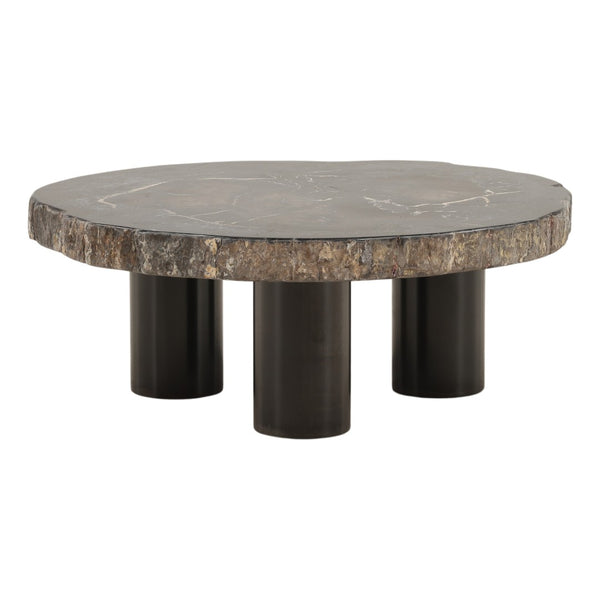 Karina Living Darnell Coffee Table - Unique Natural Petrified Wood & Sleek Black Metal Base for Modern Spaces DOV22030-NABK-SM