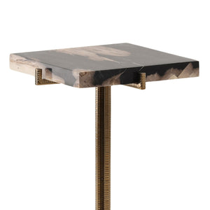 Karina Living Cyra Side Table – Unique Petrified Wood and Brass Accent End Table for Modern Living Spaces DOV22062-BLCK