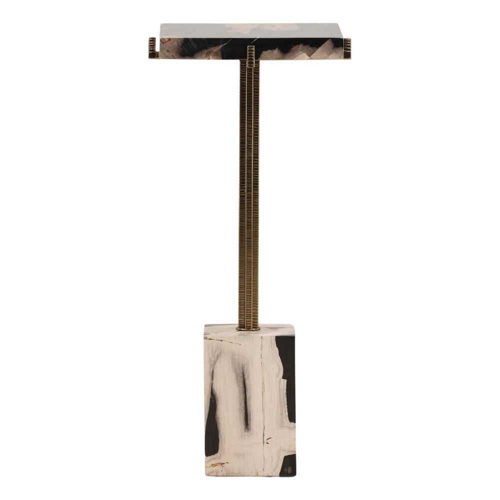 Karina Living Cyra Side Table – Unique Petrified Wood and Brass Accent End Table for Modern Living Spaces DOV22062-BLCK