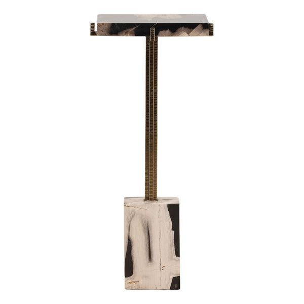 Karina Living Cyra Side Table – Unique Petrified Wood and Brass Accent End Table for Modern Living Spaces DOV22062-BLCK