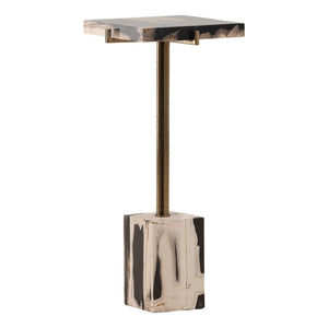 Karina Living Cyra Side Table – Unique Petrified Wood and Brass Accent End Table for Modern Living Spaces DOV22062-BLCK