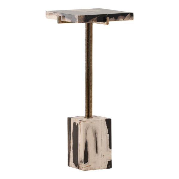 Karina Living Cyra Side Table – Unique Petrified Wood and Brass Accent End Table for Modern Living Spaces DOV22062-BLCK
