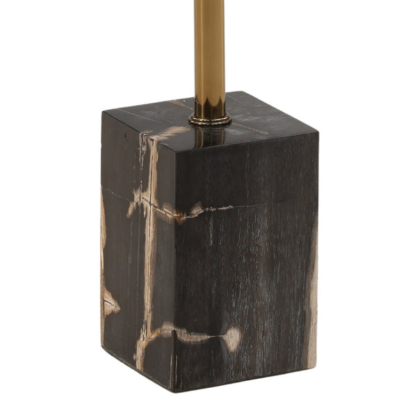 Karina Living Neve Side Table - Unique Petrified Wood & Brass-Accented Stainless Steel for Modern Elegance DOV22065-BLCK