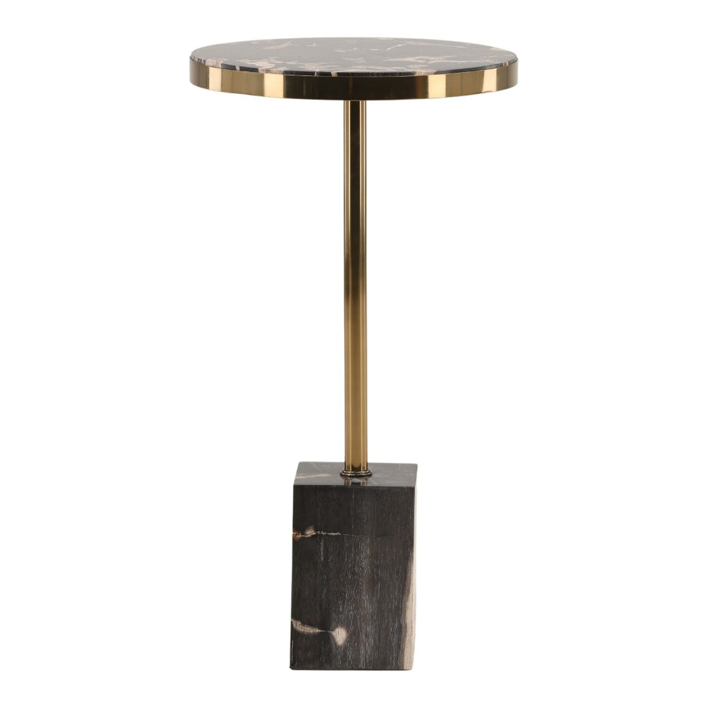 Karina Living Neve Side Table - Unique Petrified Wood & Brass-Accented Stainless Steel for Modern Elegance DOV22065-BLCK