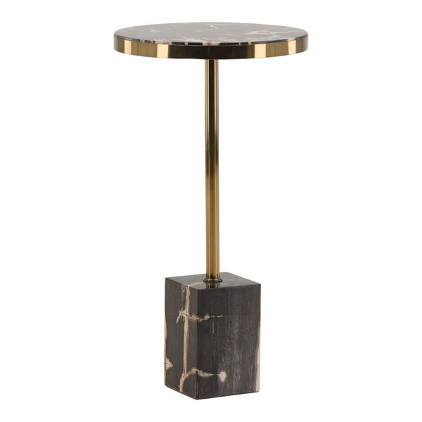 Karina Living Neve Side Table - Unique Petrified Wood & Brass-Accented Stainless Steel for Modern Elegance DOV22065-BLCK