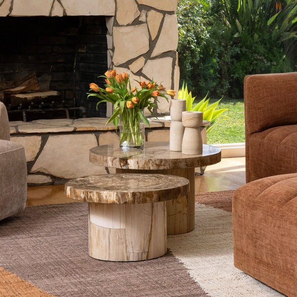 Karina Living Brittany Coffee Table - Handcrafted Petrified Wood with Natural Finish for Unique Rustic Elegance DOV22068-NATL-SM