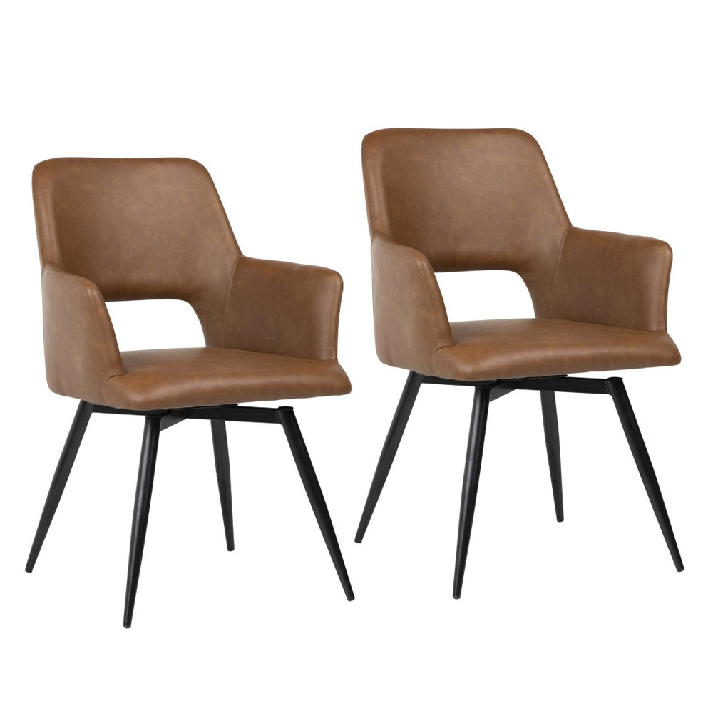 Karina Living Romano Vintage-Modern Dining Chair Set of 2 with 360° Swivel, Antique-Brown PU Leather & Steel Legs DOV23011