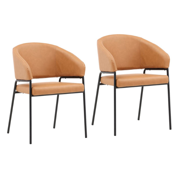 Karina Living Cathey Dining Chair Set of 2 - Stylish Camel Faux Leather with Durable Steel Frame for Modern Spaces DOV23014-CAML