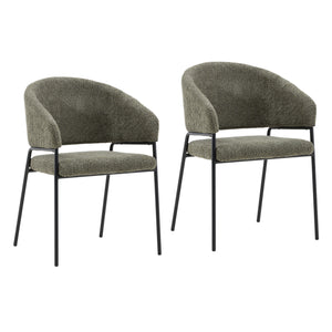 Dovetail Cathey Dining Chair Set of 2 Olive Olive Boucle Upholstery and Iron DOV23014-OLIV