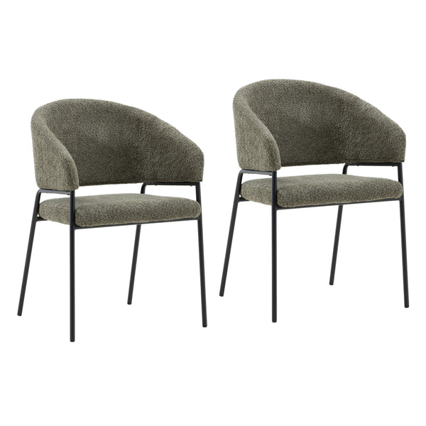 Dovetail Cathey Dining Chair Set of 2 Olive Olive Boucle Upholstery and Iron DOV23014-OLIV