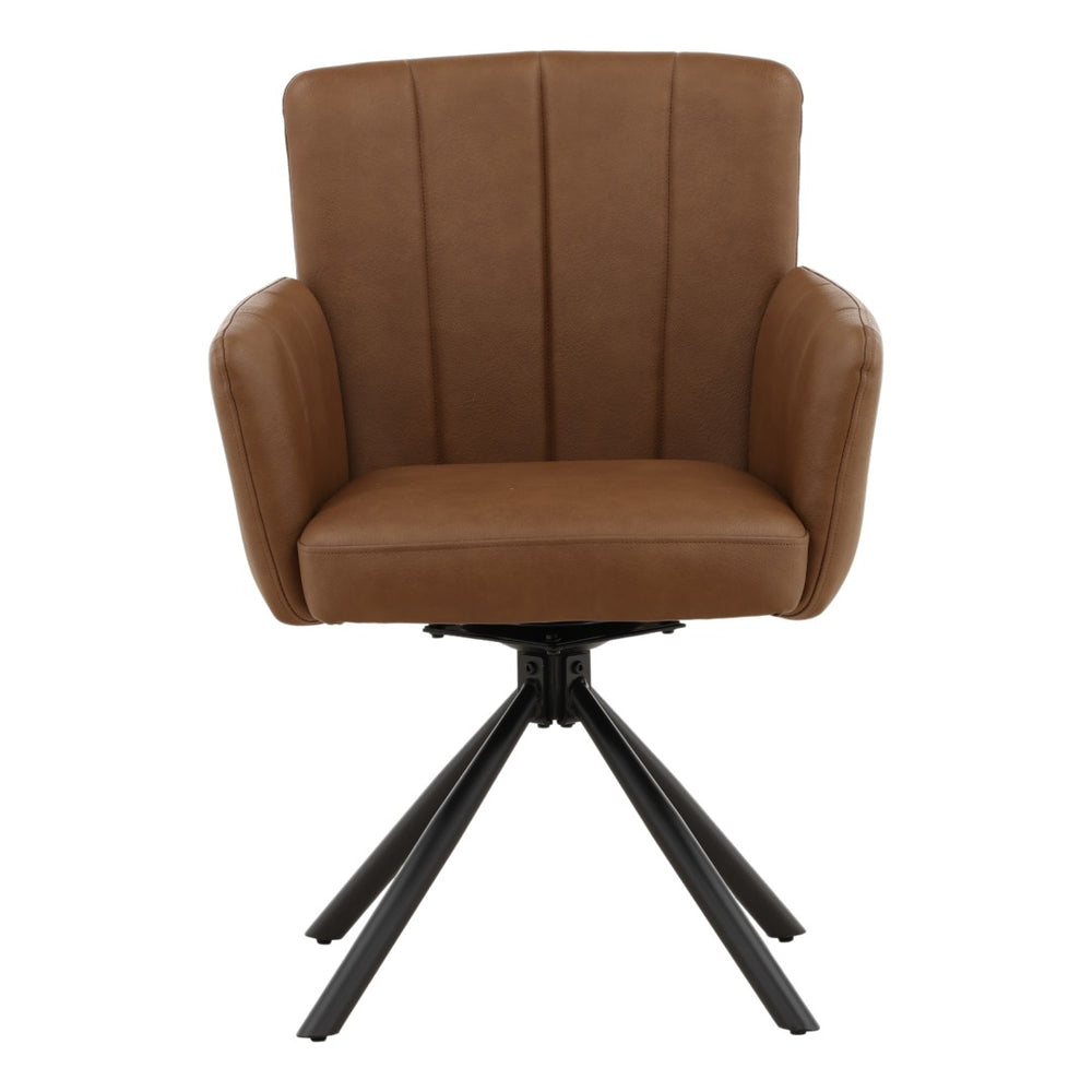 Karina Living Stefano Dining Chair Set of 2 - Modern Cognac Vegan Leather with Swivel Function for Comfort DOV23018-COGN