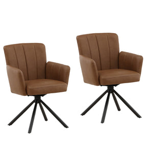 Karina Living Stefano Dining Chair Set of 2 - Modern Cognac Vegan Leather with Swivel Function for Comfort DOV23018-COGN