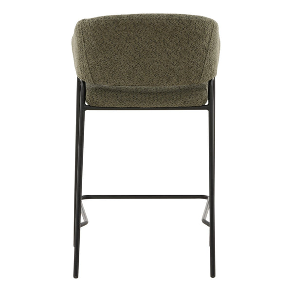 Karina Living Cathey Set of 2 Modern Olive Boucle Counter Stools with Steel Frame for Kitchen & Bar Comfort DOV23022-OLIV