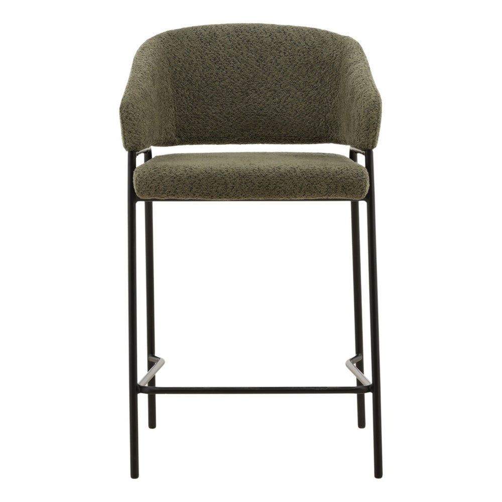 Karina Living Cathey Set of 2 Modern Olive Boucle Counter Stools with Steel Frame for Kitchen & Bar Comfort DOV23022-OLIV