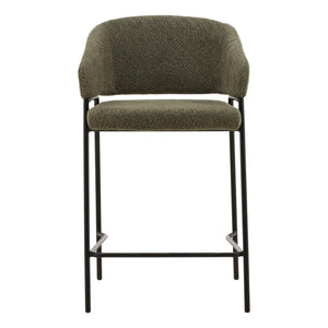 Karina Living Cathey Set of 2 Modern Olive Boucle Counter Stools with Steel Frame for Kitchen & Bar Comfort DOV23022-OLIV