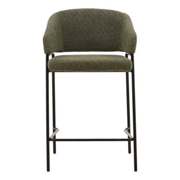 Karina Living Cathey Set of 2 Modern Olive Boucle Counter Stools with Steel Frame for Kitchen & Bar Comfort DOV23022-OLIV