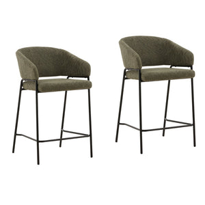 Karina Living Cathey Set of 2 Modern Olive Boucle Counter Stools with Steel Frame for Kitchen & Bar Comfort DOV23022-OLIV