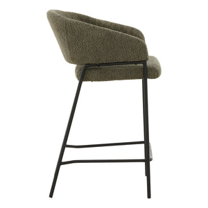 Karina Living Cathey Set of 2 Modern Olive Boucle Counter Stools with Steel Frame for Kitchen & Bar Comfort DOV23022-OLIV