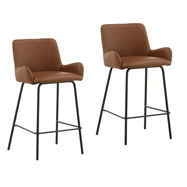 Karina Living Zamar Modern Farmhouse Counter Stool Set of 2 in Saddle Finish - Stylish, Durable, Easy-Care Design DOV23023-SDDL