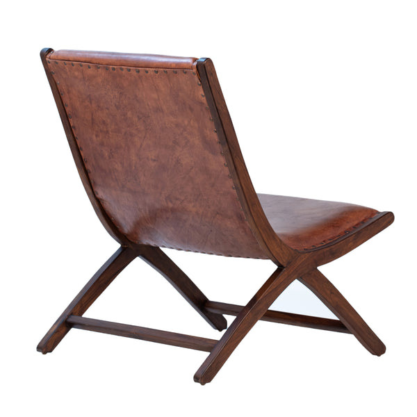 Dovetail Gibbs Occasional Chair Antique Brown Finish Full Grain Leather Upholstery and Teak Wood Frame DOV25007