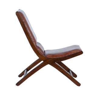 Dovetail Gibbs Occasional Chair Antique Brown Finish Full Grain Leather Upholstery and Teak Wood Frame DOV25007