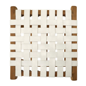 Dovetail Camila Counter Stool Teak Wood and Full Grain Leather - Natural and White