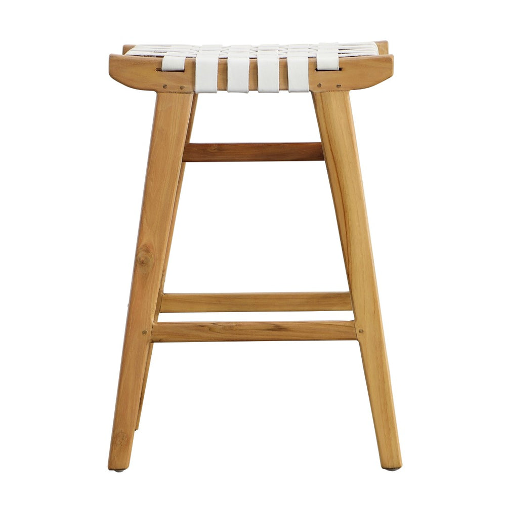 Dovetail Camila Counter Stool Teak Wood and Full Grain Leather - Natural and White