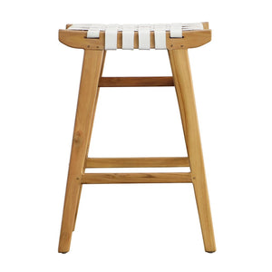Dovetail Camila Counter Stool Teak Wood and Full Grain Leather - Natural and White