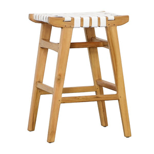 Dovetail Camila Counter Stool Teak Wood and Full Grain Leather - Natural and White