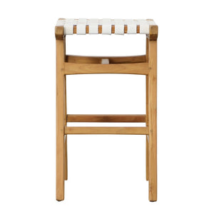 Dovetail Camila Counter Stool Teak Wood and Full Grain Leather - Natural and White