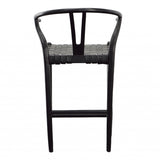 Dovetail Bernice Counterstool Antique Black Finish Teak Wood Frame with Full Grain Leather Weave DOV25020BKCS