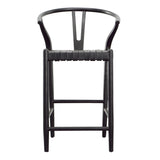 Dovetail Bernice Counterstool Antique Black Finish Teak Wood Frame with Full Grain Leather Weave DOV25020BKCS